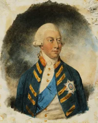 Retrato del Rey Jorge III, pequeño medio cuerpo, vistiendo uniforme de Windsor y cinta y estrella de la Jarretera, 1787