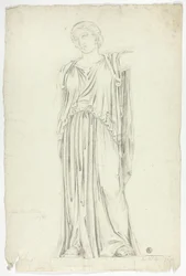 Estatua antigua de mujer de pie con túnica