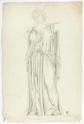 Estatua antigua de mujer de pie con túnica