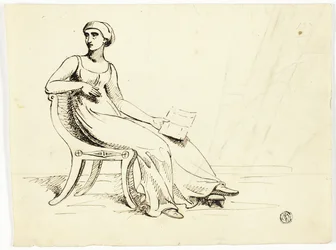 Mujer sentada en silla romana