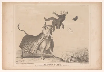 Caricatura del obispo de Exeter tomada por un toro Triste suceso cerca de Exeter. ¡Un obispo abatido por un toro y acosado por un martín! (título en el objeto) Bocetos HB (título de la serie en el objeto)