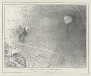 Talleyrand als een spin en zijn web, 1832 Una araña venerable y una mosca zumbante. (Una fábula) (título en el objeto) Bosquejos políticos (título de la serie)