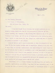 Carta del alcalde John Reyburn al bibliotecario John Thomson aprobando a Horace Trumbauer como arquitecto del edificio de la Biblioteca Principal, 1 de junio