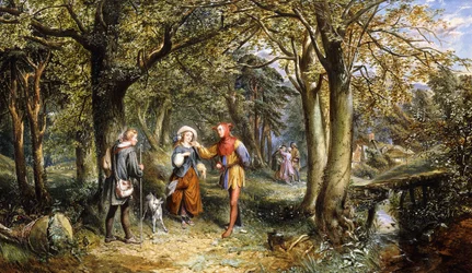 Una Escena de "Como Gustéis": Rosalind, Celia y Jacques en El Bosque de Arden, 1864