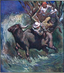 En ese momento las ramas se desprendieron con un gran estruendo (litografía en color)