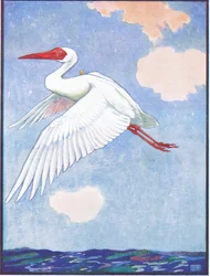 "¿Dónde está esa mariposa?", se preguntaba la grulla, ilustración para "Reynard the Fox", de "Animal Legends from Many Lands", publicado por Raphael Tuck & Son Ltd. (litografía en color)