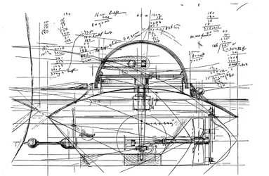 Boceto de John Ericsson para su barco de torreta giratoria Monitor, 1890