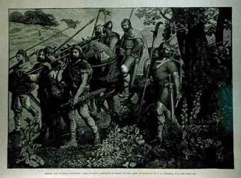 Diseño para Tapiz de Windsor: Hombres de Kent Marchando Frente al Ejército de Harold