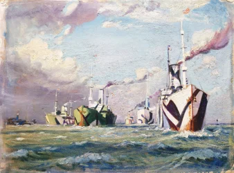 Un Cunarder (barco de vapor), c.1918 (óleo sobre cartón)