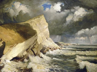 Lulworth Creek, en Dorset (Inglaterra). Óleo sobre lienzo de Herbert Barnard John Everett (1876-1949)