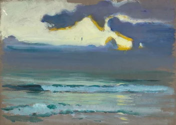 Paisaje marino. Mar oscuro y tranquilo con suaves olas (pintura)