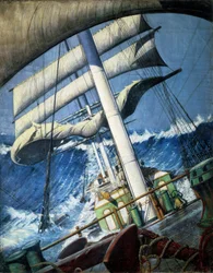 El puente "Endymion" con mal tiempo. Óleo sobre papel de Herbert Barnard John Everett (1876-1949)