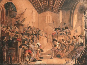 Una reunión de Roundhead: una escena de "Peveril del Pico" de Sir Walter Scott, 1841