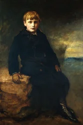 Retrato de Cecil Webb, sentado de cuerpo entero, con abrigo negro de cuello de piel, 1887