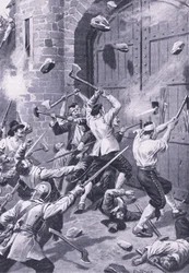 El saqueo de Dundee 1 de septiembre de 1651: marineros ingleses atacan el puerto de Wellgate, ilustración de 