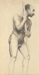 Desnudo masculino con un poste