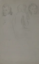 Dos estudios de retrato y un desnudo masculino, sentado