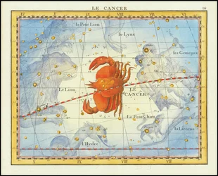 Carta de 1776 de la constelación de Cáncer y constelaciones vecinas, del Atlas Celeste de Flamsteed de Fortin.