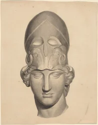 Cabeza antigua con casco (pincel y tinta gris con aguada gris)