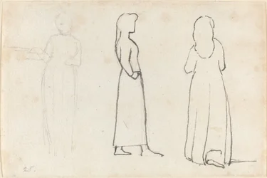 Tres bocetos de una mujer de pie