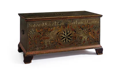 Cofre decorado hecho para Barbara Stauffer, Rapho Township, Condado de Lancaster, Pensilvania, EE.UU., 1799