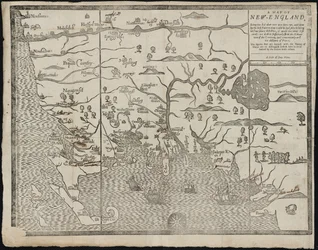 El mapa de Nueva Inglaterra. De: El estado actual de Nueva Inglaterra de William Hubbard
