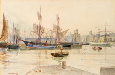Muelles de Dundee con barcos balleneros