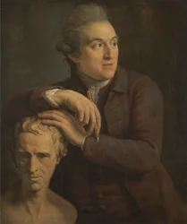 Joseph Nollekens con su busto de Laurence Sterne