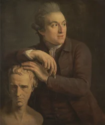 Joseph Nollekens con su busto de Laurence Sterne