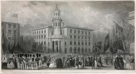 El Nuevo Intercambio de Carbón, Calle Thames, en la ceremonia de su inauguración en 1849