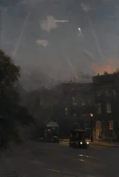 Un ataque de Zeppelin, 8 de octubre de 1915, c.1915-18 (óleo sobre lienzo)