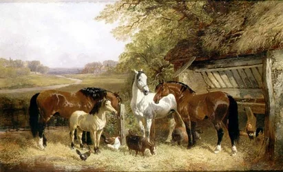 Animales de granja en un paisaje