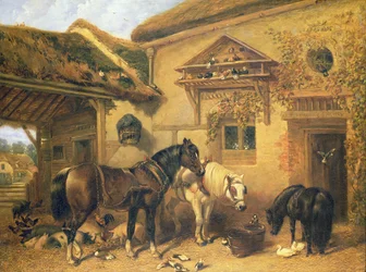 Puerta de la cabaña y granja