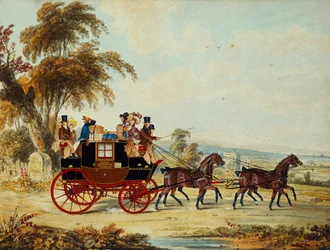 El coche de Brighton a Londres en el camino abierto, 1831