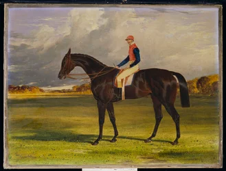La potranca del conde de Chesterfield "Industry", con W. Scott, en un paisaje, 1838