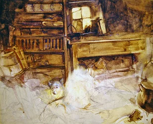 Un terrier en una cabaña de las Tierras Altas