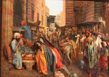 Francés: La Rue et la mosquée al-Ghouri au Caire Escena callejera cerca de la mezquita de El Ghouri en El Cairo