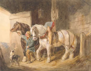 Mozo de cuadra con carro de caballos