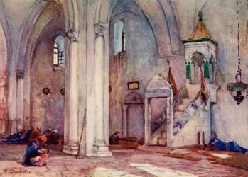 Interior de la mezquita en Samaria, 1902