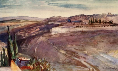 Jerusalén desde el lugar tradicional en el Monte de los Olivos donde Cristo lloró por la ciudad, 1902
