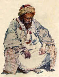 Figura sentada de pastor sirio con abrigo de piel de oveja, 1902