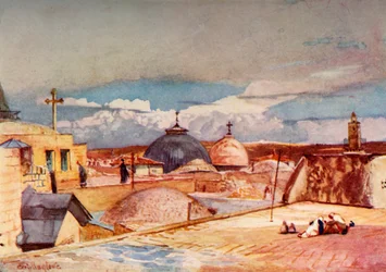 Las cúpulas del Santo Sepulcro desde una azotea en el Monte Sion, 1902