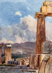 El pórtico oriental del Erecteón visto desde el peristilo norte del Partenón