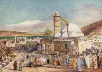 La mezquita en Tiberíades y el Lago de Galilea