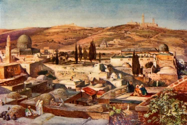 El área del templo y el Monte de los Olivos desde el Monte Sion, 1902