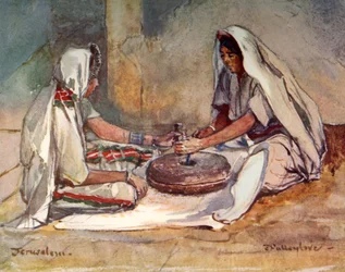 Dos Mujeres Moliendo en un Molino de Mano