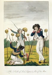 Los sculls de Lieu Leppar, seis de sus hombres, por J.G. Stedman