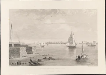 Bahía y Puerto de Nueva York desde la Isla de Bedlon, grabado por James Smillie, c.1840 (grabado)