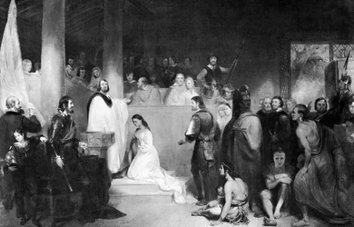 El bautismo de Pocahontas en Jamestown, Virginia, 1613, 1840