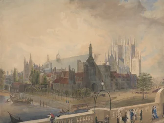 Vista del Westminster Hall y la Abadía desde el puente